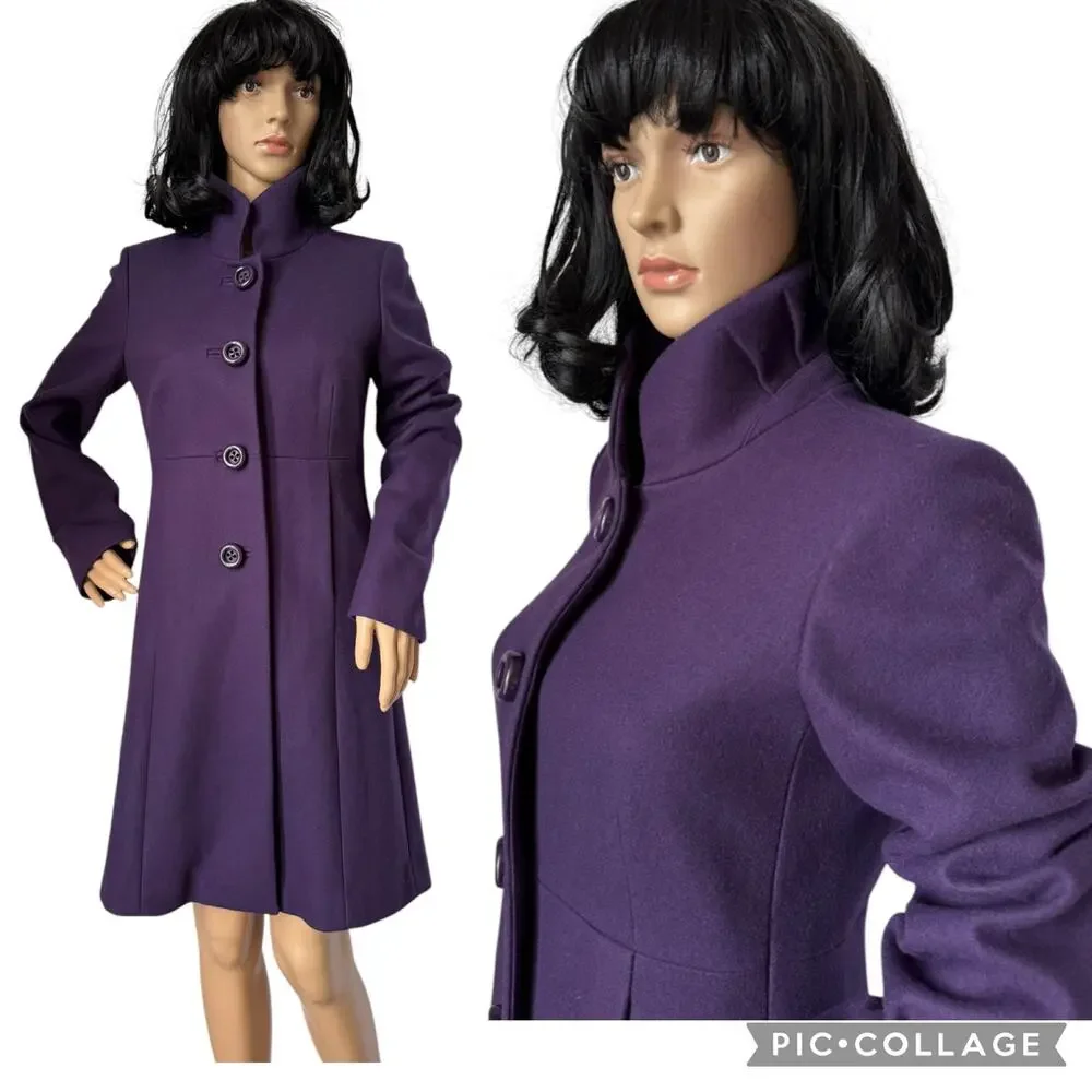 J. Crew Uptown Dress Purple coat pleated stand collar preppy size 2